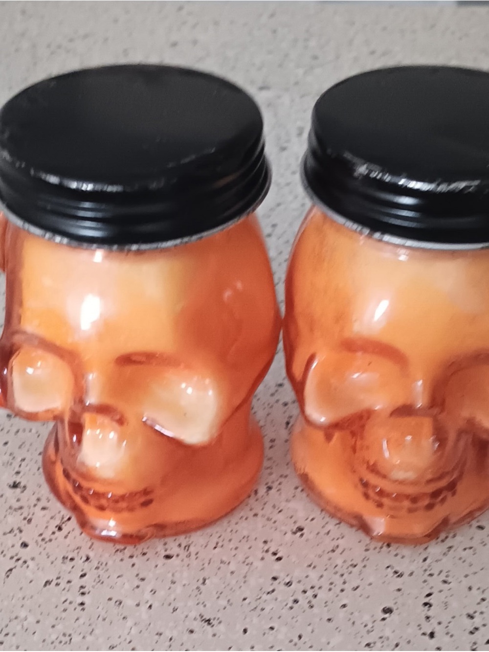 Bath & Body Works Orange Skull Glass Jar Pair with Black Lids